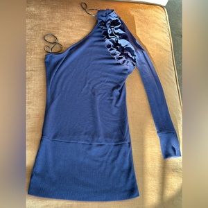 Asymmetrical One shoulder Soft fine knit Top long sleeve Slim fit Ruffles detail